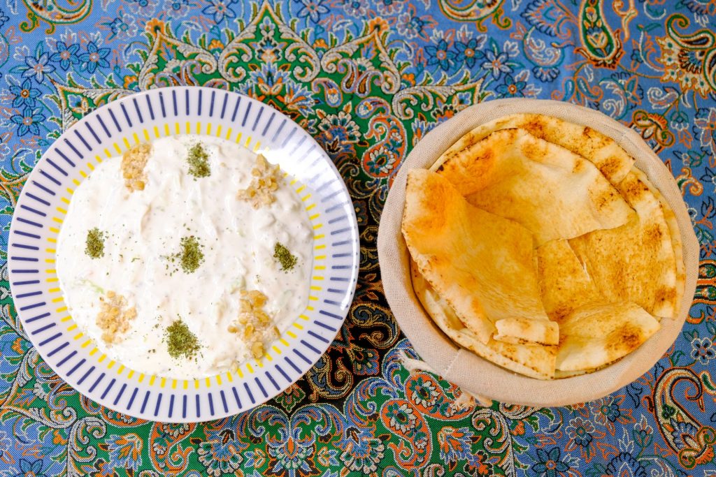 Mast-o Khiar: refreshing Persian yogurt dip with cucumber and dried mint at PARSI Restaurant.